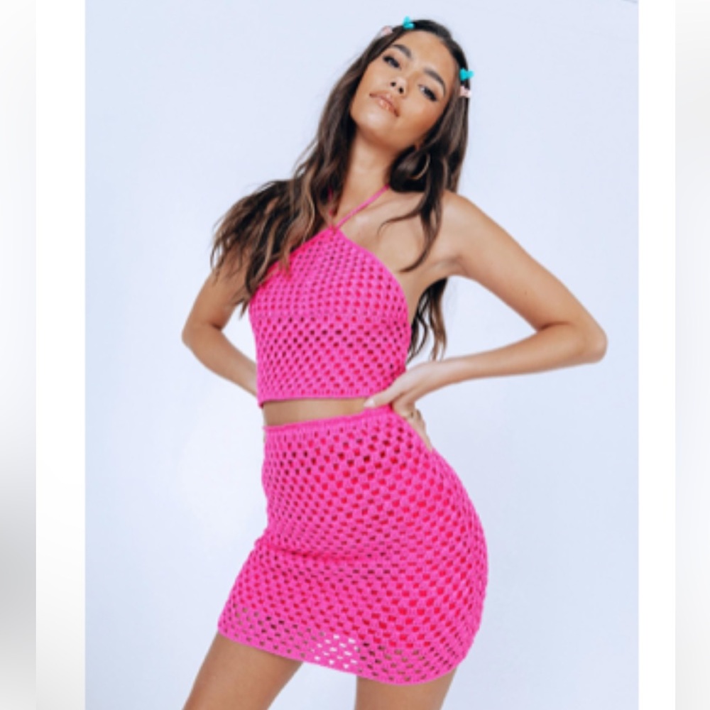 Pink crochet princess polly two piece set size S/M